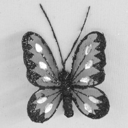 8cm Gauze Butterflies on Clip (6 pack) Black - BF015