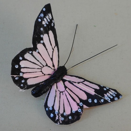 9cm Butterflies on Clip (6 pack) Pink - BF026