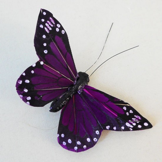 9cm Butterflies on Clip (6 pack) Purple - BF024