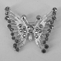 Diamante Butterfly Brooch Black Silver - BF017