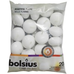 Bolsius Floating Candles White 20 Pack 45mm by 30mm 5 Hours - CAN035 1E