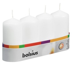 Bolsius Pillar Candles White 4 Pack 100mm by 48mm 18 Hours - CAN038