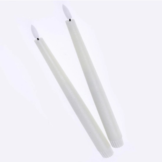 LED Wax Taper Candles with 3D Flame - Ivory 2 pcs per pk 2cm x 30cm - LED012