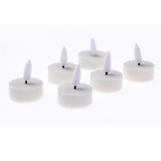 Set of 6 LED Tealight Candles - White 3.8cm diameter x 4.5cm height - LED011