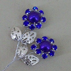 Vintage Diamante Flower Picks Cobalt Blue (6 pack) - CRY044