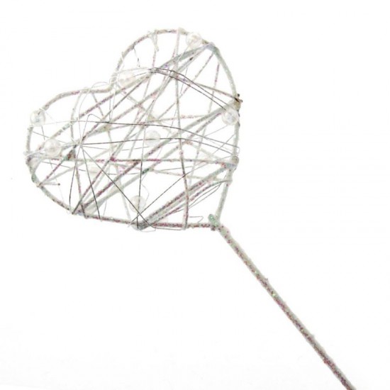 Glitter Heart Fairy Wand White Iridescent - WAN002