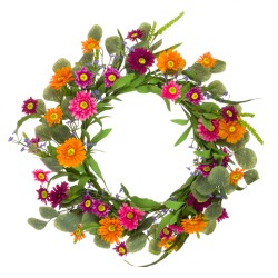 Artificial Flowers Wreath Gerberas and Daisies 55cm - G079 E3