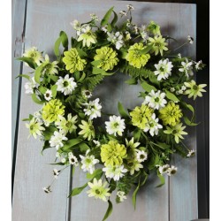 Artificial Meadow Flowers Wreath or Centerpiece White and Green - MF862W LL3