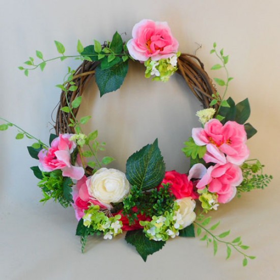 Artificial Roses Half Wreath Pink 56cm - R753