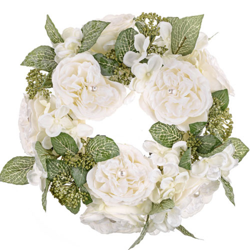 Pearl Wedding Artificial Flowers Wreath Ivory | Artificial Flowers