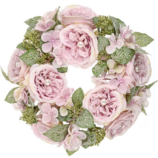 Pearl Wedding Artificial Flowers Wreath Pink 30cm - PEA002 BX21