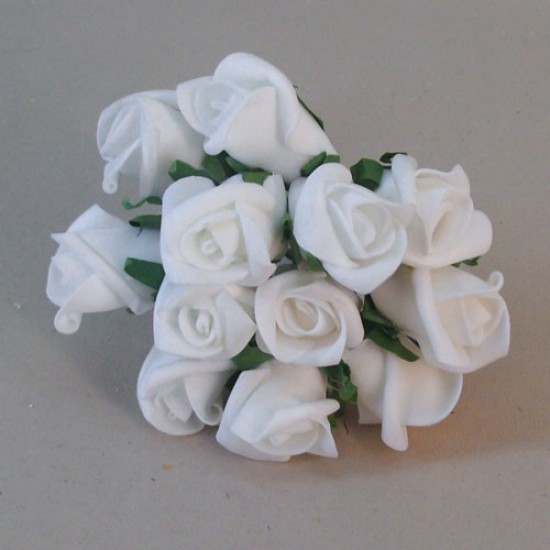 Colourfast Foam Roses White Bud 12 pack 18cm - R182 U3