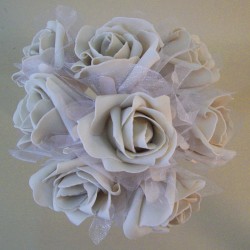 Foam Roses with Tulle Posy Beige Small 26cm - R612 U4