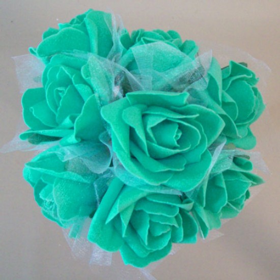 Foam Roses with Tulle Posy Jade Green Small 26cm - R614 BX22