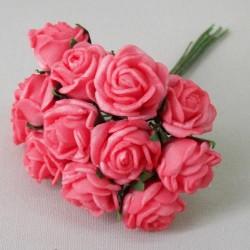 Tiny Foam Roses Bunch Coral Pink 11cm - R374 KK2