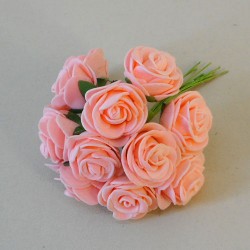 Mini Princess Foam Roses Bunch Peach x 12 10cm - R619 U3
