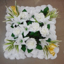 Silk Flower Sympathy Cushion White and Cream - AF003