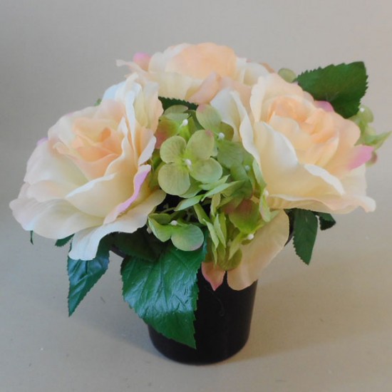 Artificial Flowers Filled Grave Pot Peach Roses Memorial Flowers