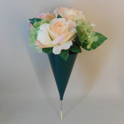 Artificial Flowers Filled Grave Pot Peach Roses in Cone Vase - AG015 BB2