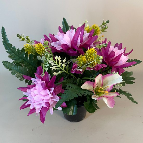 Artificial Flowers Filled Grave Pot Pink Mums - AG017