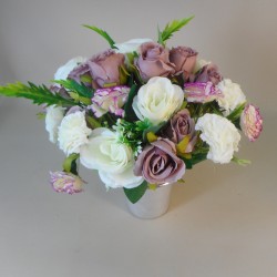 Artificial Flowers Filled Grave Pot Pink and Mauve Roses - AG008 