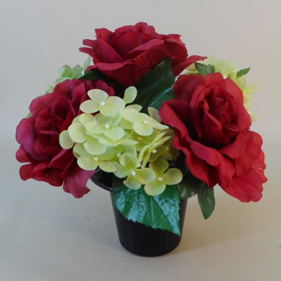 Artificial Flowers Filled Grave Pot Red Roses - AG011 