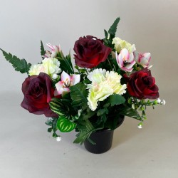 Artificial Flowers Filled Grave Pot Red Roses - AG076