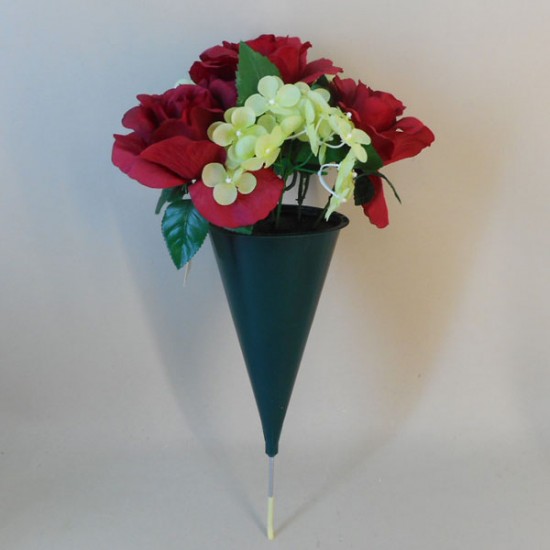 Artificial Flowers Filled Grave Pot Red Roses in Cone Vase - AG010 BB2