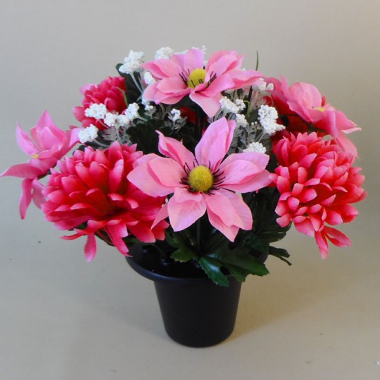Artificial Flowers Grave Pot Pink Daisies and Chrysanthmums - AG065 BC