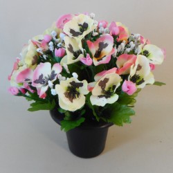 Artificial Flowers Filled Grave Pot Pink Pansies - AG050
