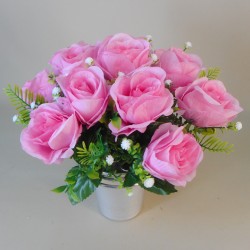 Artificial Flowers Filled Grave Pot Pale Pink Roses and Gypsophila - AG079