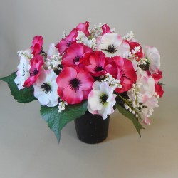 Silk Flowers Filled Grave Pot Pink and White - AG024