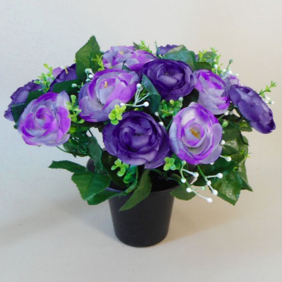 Artificial Flowers Filled Grave Pot Purple Ranunculus - AG028