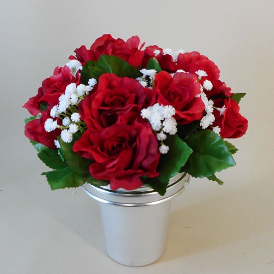 Artificial Flowers Filled Grave Pot Red, Outdoor Silk Flowers For Graves