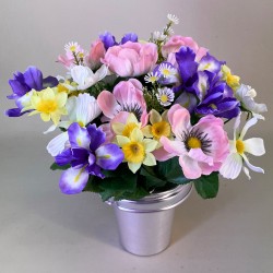 Artificial Flowers Filled Grave Pot Springtime - AG007