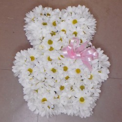 Silk Flower Memorial Teddy Bear Daisies Baby Pink - AF010