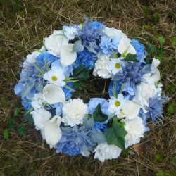Funeral Wreath Blue Artificial Flowers 42cm - AF006