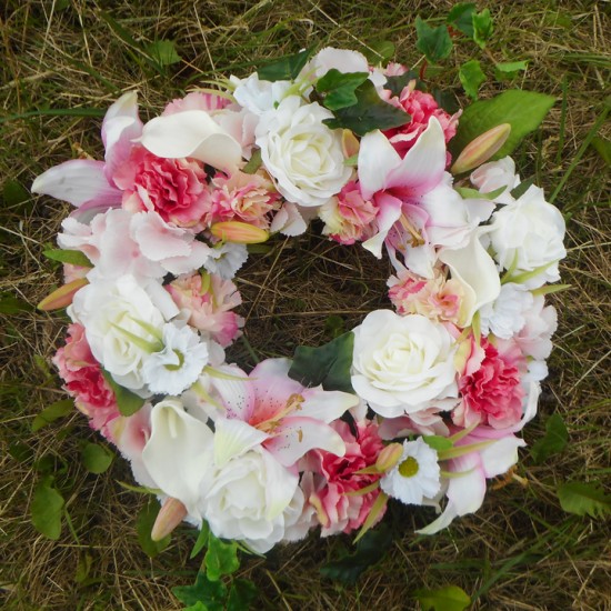 Funeral Wreath Pink Artificial Flowers 42cm - AF008