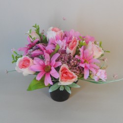 Artificial Flowers Filled Grave Pot Pink Daisies and Roses - AG030