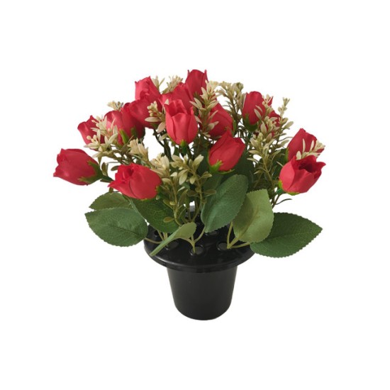 Artificial Flowers Filled Grave Pot Red Roses - AG082 BC