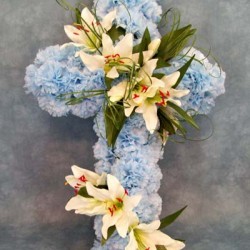 Silk Flower Sympathy Cross Pale Blue - AF002