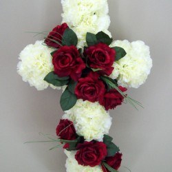 Silk Funeral Flowers Red Rose Cross - AF016