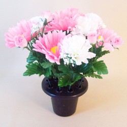 Silk Flowers Grave Pot Pink Gerberas and White Carnations - AG067 