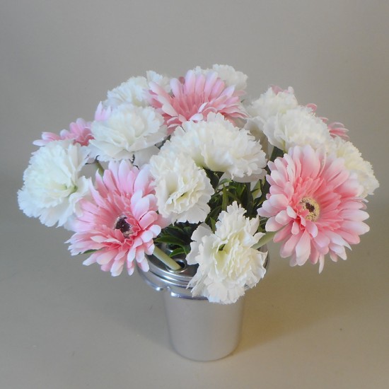 Silk Flowers Grave Pot Pink Gerberas and White Carnations - AG067 