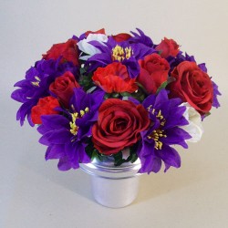 Silk Flowers Filled Grave Pot Purple Red and White - AG051