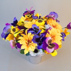 Silk Flowers Filled Grave Pot Zinnias Pansies and Anemones - AG052