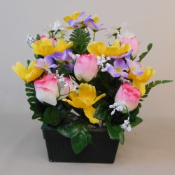 Silk Flowers Filled Grave Trough Spring Mix (Freestanding) - AG035