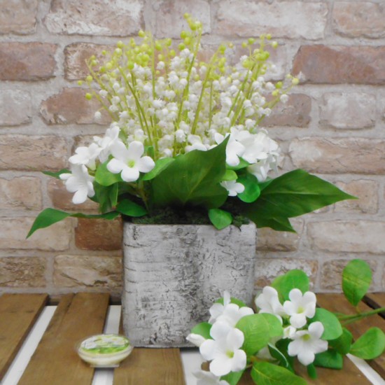 Birth Month Faux Flowers - May ~ Lily of the Valley in Planter ABV068 3A : Designed by Helen