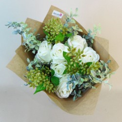 Classic Roses Faux Flowers Gift Bouquet White - ABV016