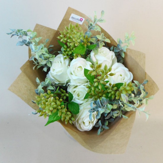 The Classic Roses Faux Flowers Gift Bouquet White - ABV016